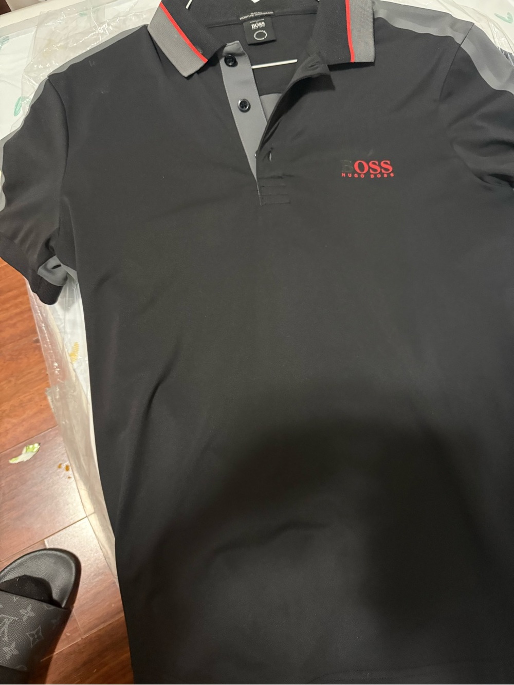 Hugo Boss Black Polo with Gray Placket and Red Accent